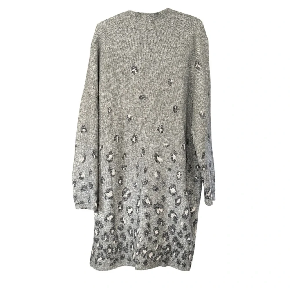 Chico's Animal Print Cardigan Sweater 3 Wool Women's XL Lagenlook Lounge Fall - Picture 2 of 4